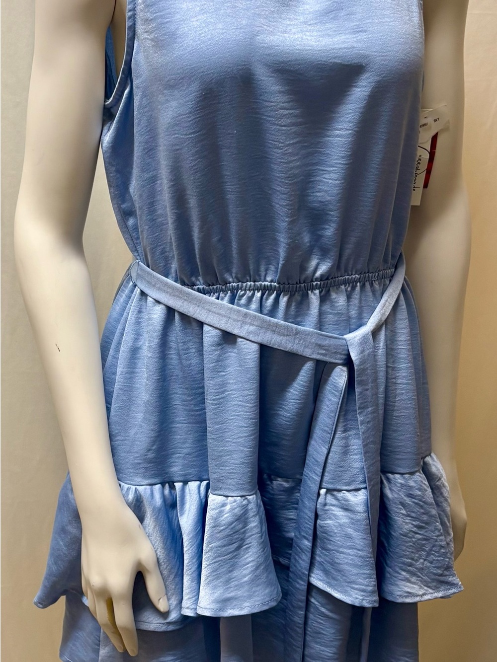 Speechless Sky Blue Tie-Waist Tiered Ruffle Dress